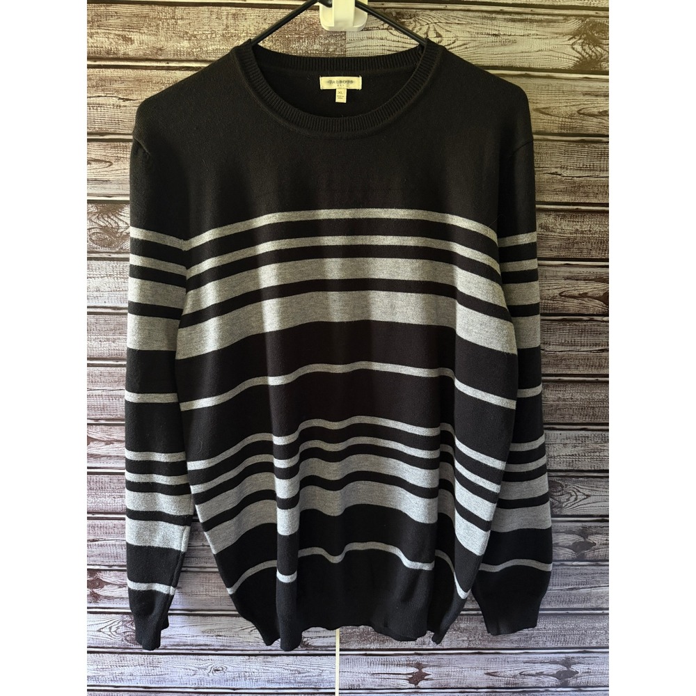 Talbots Women's Sweater Size‎ XL Black Gray Striped Long-Sleeved Pullover